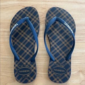 Havaianas Blue and Brown Plaid Flip Flops